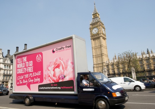 Our global pledge campaign ad van at Big Ben