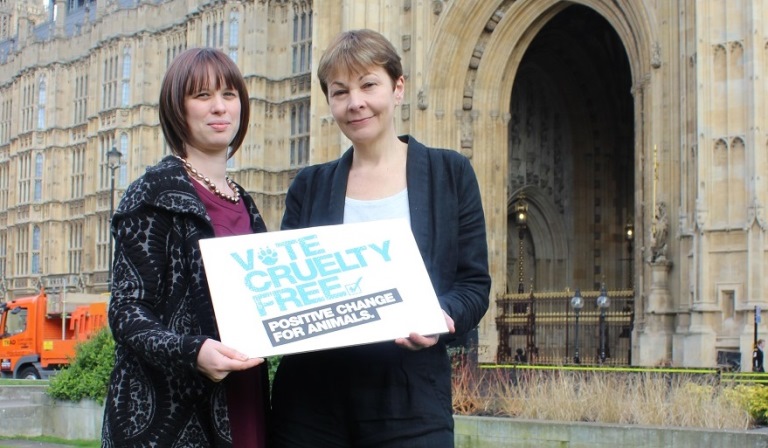 Cruelty Free International Head of Campaigns with Caroline Lucas MP