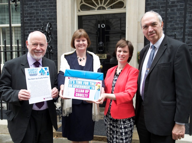 With Kelvin Hopkins MP at 10 Downing Street, handing in our petition calling for the Government to ban animal testing for household products